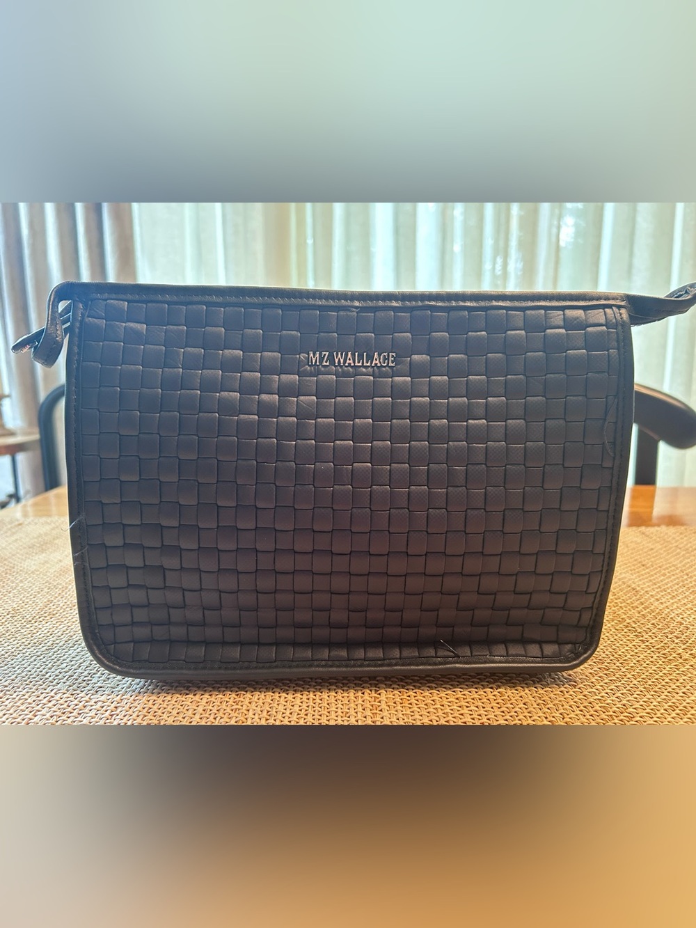 NWOT MZ Wallace Navy Blue Metro Woven Clutch w/Zip Top,Silver Hardware&Dust Bag.